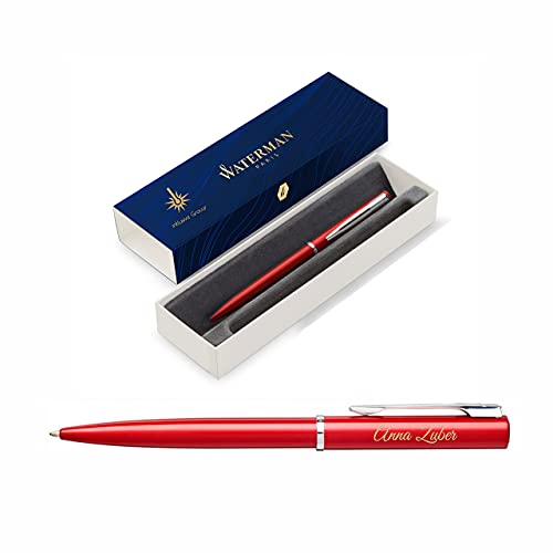 Waterman Allure Kugelschreiber mit Gravur | in Rot | Geschenk | inspiriert von Pariser Mode | personalisiert | graviert | Blaue Tinte | Mittlere Spitze | edle Lasergravur | Geschenkbox von Schmalz®