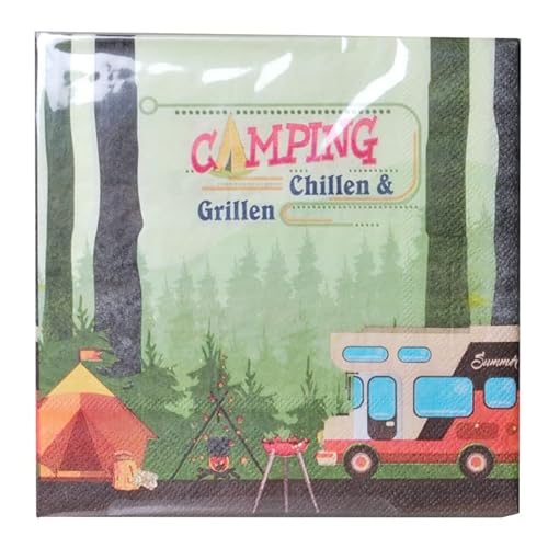 Udo Schmidt 10835 - Servietten Camping - Motiv: Wohnmobil - 33 x 33 cm - 20 Stk. - 15 m lang - 7 cm breit, Mehrfarbig von Schmidt Spiele