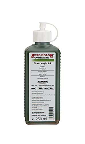 Schmincke - AERO COLOR Professional, Olivgrün 250 ml, 28503027, feinst-flüssige, farbstarke Acrylfarbe für Acrylmalerei, Airbrush, Mixed Media, Acryltinte von Schmincke