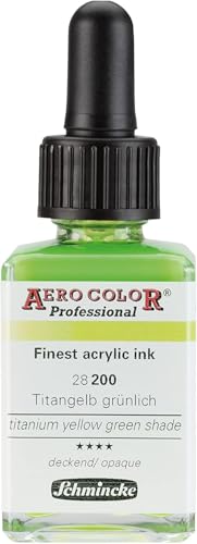 Schmincke - AERO COLOR® Professional, Titangelb grünlich, 28 ml, 28 200 023, feinst-flüssige, farbstarke Acrylfarbe für Acrylmalerei, Airbrush, Mixed Media von Schmincke