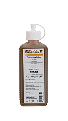 Schmincke - AERO COLOR Professional, Goldocker 250 ml, 28600027, feinst-flüssige, farbstarke Acrylfarbe für Acrylmalerei, Airbrush, Mixed Media, Acryltinte von Schmincke