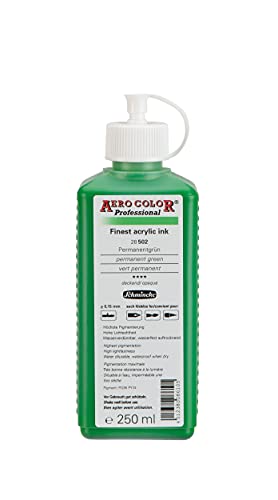 Schmincke - AERO COLOR Professional, Permanentgrün 250 ml, 28502027, feinst-flüssige, farbstarke Acrylfarbe für Acrylmalerei, Airbrush, Mixed Media, Acryltinte von Schmincke