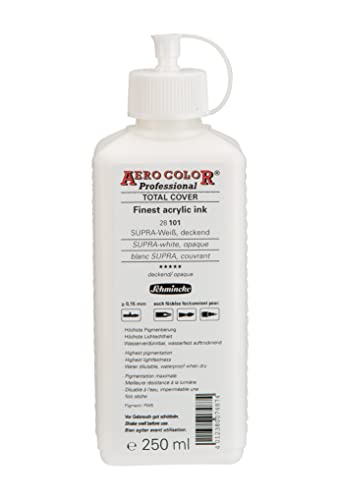 Schmincke - AERO COLOR Professional, SUPRA-Weiß, deckend 250 ml, 28101027, feinst-flüssige, farbstarke Acrylfarbe für Acrylmalerei, Airbrush, Mixed Media, Acryltinte von Schmincke