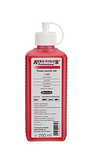 Schmincke - AERO COLOR Professional, Scharlach 250 ml, 28300027, feinst-flüssige, farbstarke Acrylfarbe für Acrylmalerei, Airbrush, Mixed Media, Acryltinte von Schmincke