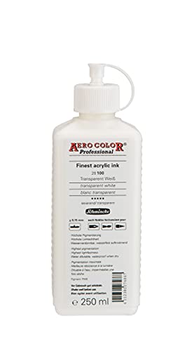 Schmincke - AERO COLOR Professional, Transparent Weiß 250 ml, 28100027, feinst-flüssige, farbstarke Acrylfarbe für Acrylmalerei, Airbrush, Mixed Media, Acryltinte von Schmincke