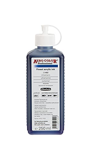 Schmincke - AERO COLOR Professional, Ultramarin 250 ml, 28402027, feinst-flüssige, farbstarke Acrylfarbe für Acrylmalerei, Airbrush, Mixed Media, Acryltinte von Schmincke