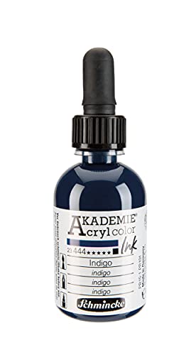 Schmincke - AKADEMIE Acryl color INK, Indigo, 50 ml, 23 444 024, flüssige Acryl color-Farbe, pigmentierte Acryltinte zum Malen, Schreiben, Airbrush von Schmincke