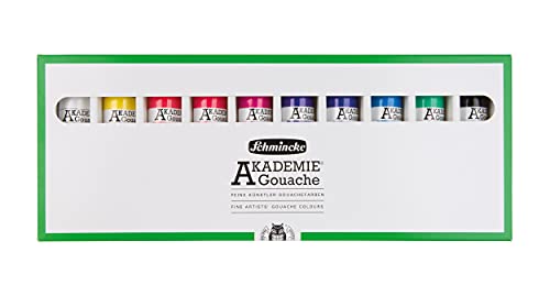 Schmincke - AKADEMIE Gouache, 10 x 60 ml-Tuben, 72 210 097, 10 Tuben feine Gouache im Kartonset, deckende, matte und farbstarke Farbtöne, hohe Lichtechtheit von Schmincke