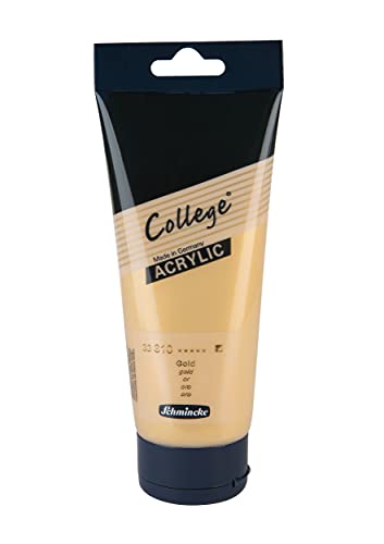 Schmincke - College Acrylic, Gold in 200 ml-Tube, 33810014, Acrylfarbe mit Künstler-Pigmenten in hoher Konzentration, deckend und lasierend, lichtecht, seidenmatt von Schmincke