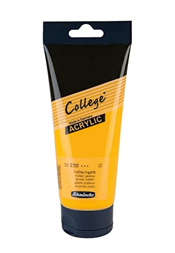 Schmincke - College Acrylic, Indischgelb in 200 ml-Tube, 33230014, Acrylfarbe mit Künstler-Pigmenten in hoher Konzentration, deckend und lasierend, lichtecht, seidenmatt von Schmincke