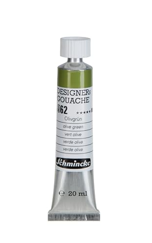 Schmincke - Designers Gouache, Olivgrün, 20 ml-Tube, 25 562 007, streifenfreier Auftrag, maximal deckend, farbintensiv und samtmatt von Schmincke
