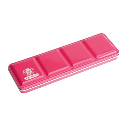 Schmincke – HORADAM® AQUARELL Farbkasten pink lackierter Metallkasten mit 15 halben Näpfchen, 12 Standardfarben + 3 Pink-Töne, inkl. Aquarellpinsel, 74663097 von Schmincke