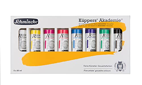 Schmincke - Küppers Gouache, Grundfarbenset, 8 x 60 ml-Tuben, 72 010 097, 8 Farbtöne im Kartonset, hohes Deckvermögen, ausgesuchte Pigmente, Farbenlehre, Farbtheorie von Schmincke