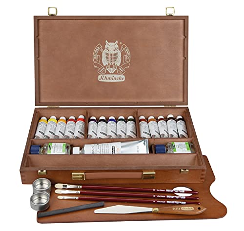 Schmincke - MUSSINI feinste Harz-Ölfarben Premium Holzkasten Ölmalerei, 15 x 35 ml Set, 70 615 097, Zubehör: Weiß 150 ml, Terpin, Palettstecker, 3 daVinci Pinsel, Palettmesser, etc. Schmincke - MUSSINI feinste Harz-Ölfarben Premium Holzkasten Ölmalerei, 15 x 35 ml Set, 70 615 097, Zubehör: Weiß 150 ml, Terpin, Palettstecker, 3 daVinci Pinsel, Palettmesser, etc. von Schmincke