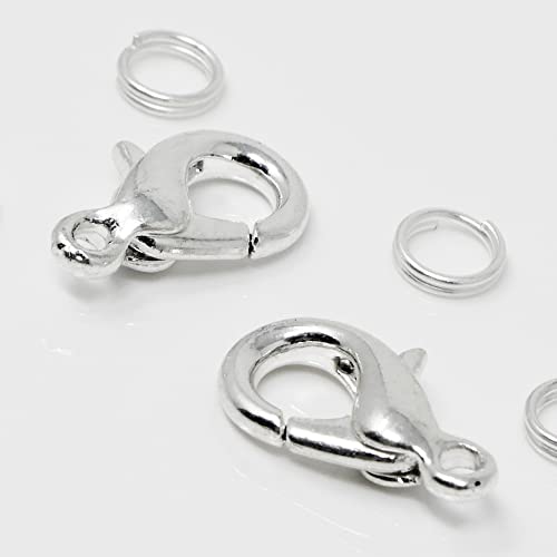 2 Karabiner Verschlüsse 14x7mm Silber 4 Spaltringe 5mm Verschluss-Set Halsketten selber basteln von Schmuck-Traumwelt