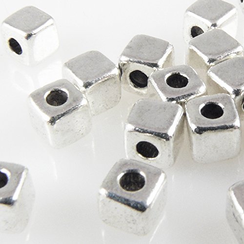 20 Metallperlen kleine Würfel 4mm Spacer Perlen aus Metall silberfarben -1750 von Schmuck-Traumwelt