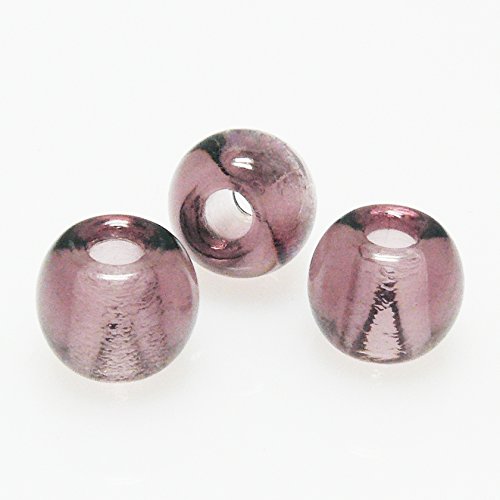 3 Glas Perlen Großlochperlen 10mm lila Beads mit Silberfolie -1397 von Schmuck-Traumwelt