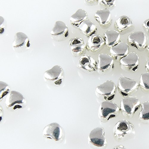 50x Metallperlen Spacer kleine Herzen 3,5x4mm Metall Perlen altsilber -1738 von Schmuck-Traumwelt