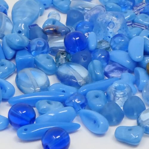 Edles Glasperlen Mix 60 Glas Perlen blau Perlenmischung 4-17mm -323 von Schmuck-Traumwelt