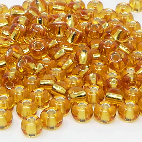 Rocailles 5/0 Glas Perlen mit Silbereinzug 4mm topas 160x Glasperlen Beads -1474 von Schmuck-Traumwelt