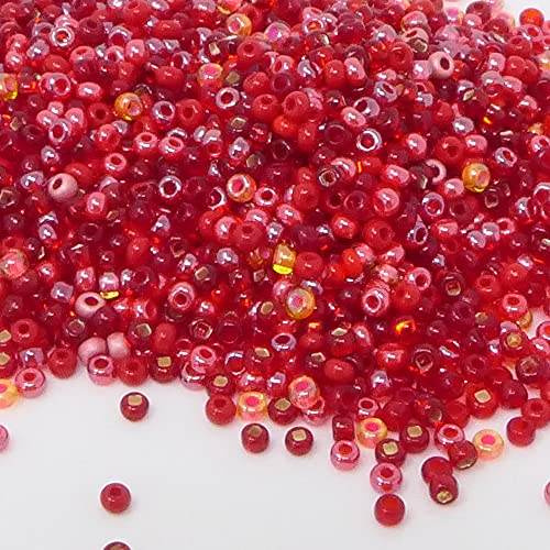 Rocailles-Perlen-Mix 1850 Stück Glasperlen Mischung 2mm Rot Indianerperlen zum Auffädeln Größe 11/0 von Schmuck-Traumwelt