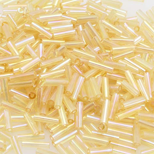 Rocailles Stifte 7mm 560x Röhrchen champagner Lüster Glasperlen Tube Perlen von Schmuck-Traumwelt