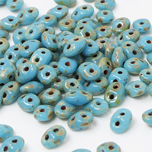 Super Duo Twin Beads 5mm tschechische Glasperlen 100 St. Hellblau Travertin opak Perlen zum Basteln Super Duo Twin Beads 5mm tschechische Glasperlen 100 St. Hellblau Travertin opak Perlen zum Basteln von Schmuck-Traumwelt