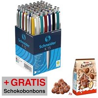 AKTION: Schneider Kugelschreiber K15 farbsortiert, Schreibfarbe: blau, 50 St. + GRATIS 2 x Kinder Bueno Eggs 80g von Schneider