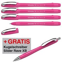 AKTION: Schneider Kugelschreiber Slider Memo pink, Schreibfarbe: blau, 4 St. + GRATIS Schneider Kugelschreiber Slider Rave XB pink von Schneider