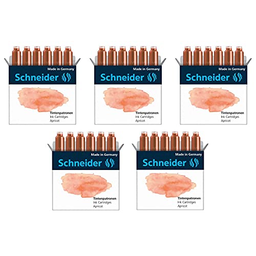 SCHNEIDER Tintenpatronen für Füllfederhalter, Pastell, Aprikose, 5 Packungen mit 6 Stück von Schneider