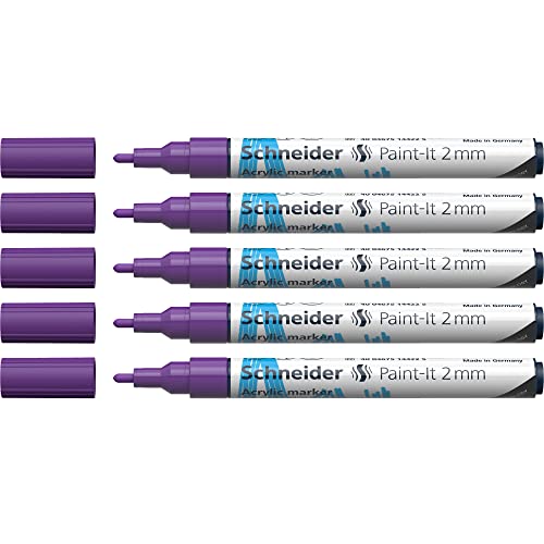 Schneider 120108 Paint-It Acrylstifte (mit 2 mm Rundspitze, hochdeckende Acrylfarben für Holz, Leinwand, Stein uvm.) 5er Pack, violett von Schneider