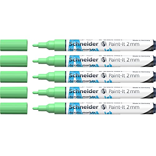 Schneider 120124 Paint-It Acrylstifte (mit 2 mm Rundspitze, hochdeckende Acrylfarben für Holz, Leinwand, Stein uvm.) 5er Pack, pastell-grün von Schneider