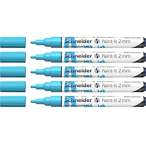 Schneider 120130 Paint-It Acrylstifte (mit 2 mm Rundspitze, hochdeckende Acrylfarben für Holz, Leinwand, Stein uvm.) 5er Pack, pastell-blau von Schneider
