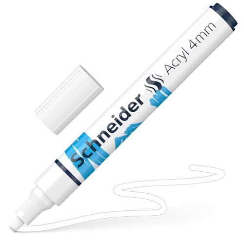 Schneider 120249 Paint-It Acrylstift (mit 4 mm Rundspitze, hochdeckende Acrylfarben für Holz, Leinwand, Stein uvm.) 1 Stück, weiß von Schneider