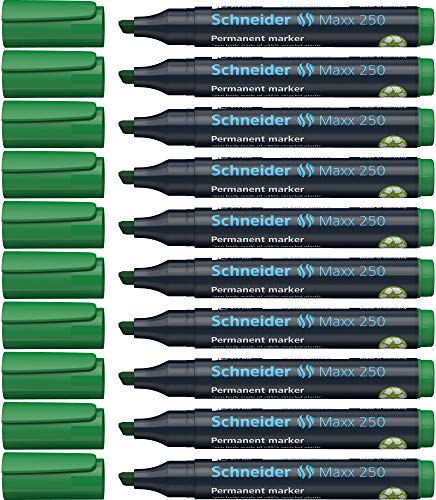 Schneider 125004 Maxx 250 Permanent-Marker mit Keilspitze (Strichstärke: 2+7 mm, nachfüllbar) 10er Packung grün von Schneider