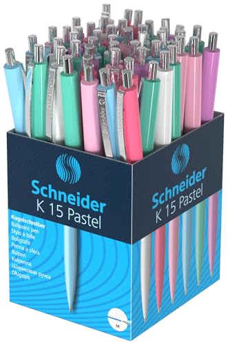 Schneider 130840 K15 Druckkugelschreiber (dokumentenecht, Strichstärke: M, Schreibfarbe: blau) 50 Stück sortiert, pastell von Schneider