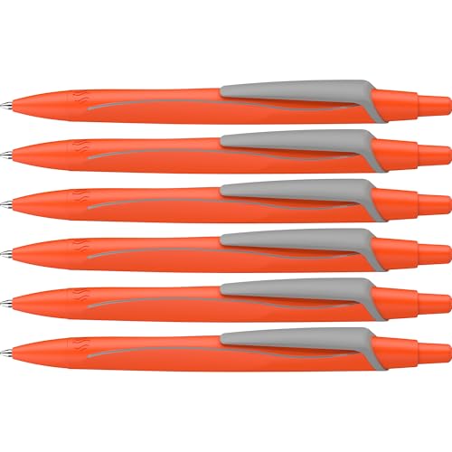 Schneider 131926 Reco Neon Edition Kugelschreiber (aus recyceltem Kunststoff, ausgezeichnet mit Der blaue Engel, Schreibfarbe: blau) neon orange, 6 Stück von Schneider