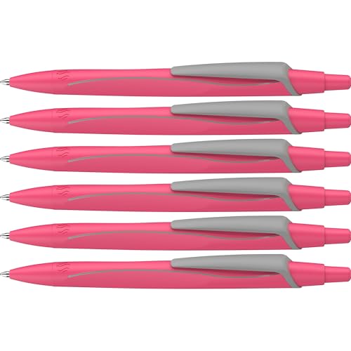 Schneider 131929 Reco Neon Edition Kugelschreiber (aus recyceltem Kunststoff, ausgezeichnet mit Der blaue Engel, Schreibfarbe: blau) neon pink, 6 Stück von Schneider