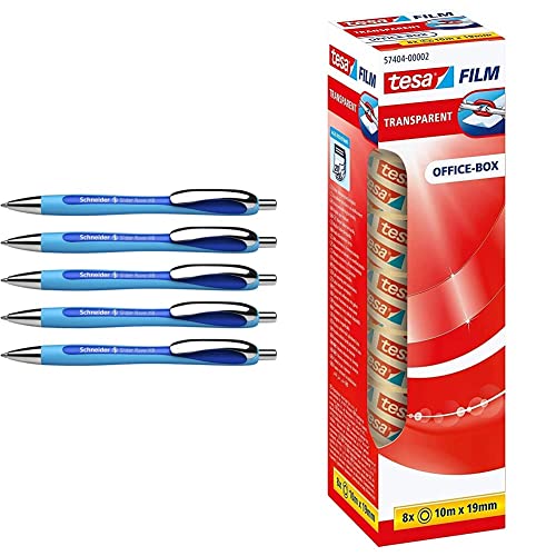 Schneider 132503 Slider Rave XB Kugelschreiber, 5 Stück, blau & tesafilm transparent - Transparentes Klebeband mit starker Haftung - alterungsbeständig und reißfest - 10 m x 19 mm - 8er Pack Schneider 132503 Slider Rave XB Kugelschreiber, 5 Stück, blau & tesafilm transparent - Transparentes Klebeband mit starker Haftung - alterungsbeständig und reißfest - 10 m x 19 mm - 8er Pack von Schneider