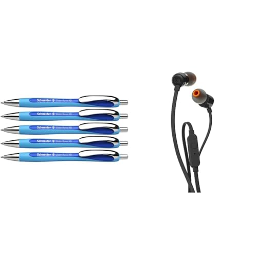 Schneider 132503 Slider Rave XB Kugelschreiber & JBL Tune 110 – In-Ear Kopfhörer mit verwicklungsfreiem Flachbandkabel und Mikrofon von Schneider