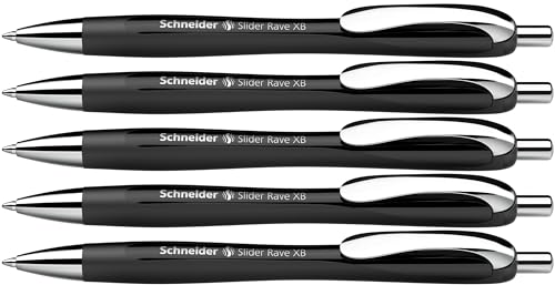 Schneider 132511 Slider Rave XB Kugelschreiber (Limitierte Sonderedition in schwarz, Made in Germany) 5 Stück, Schreibfarbe: blau von Schneider