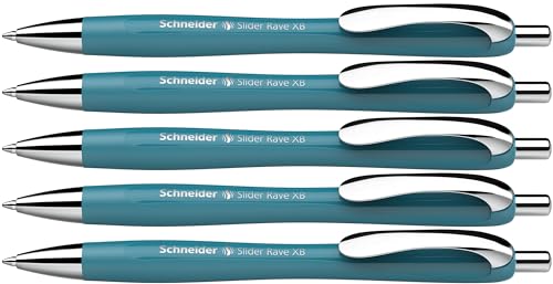 Schneider 132513 Slider Rave XB Kugelschreiber (Limitierte Sonderedition in teal, Made in Germany) 5 Stück, Schreibfarbe: blau von Schneider