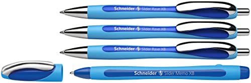 Schneider 132574 Slider Rave XB und Slider Memo XB Kugelschreiber (Schreibfarbe: blau) 3+1 Stück von Schneider