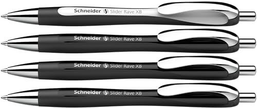 Schneider 132584 Slider Rave XB Kugelschreiber (Limitierte Sonderedition, 3x schwarz, 1x weiß, Made in Germany) 4 Stück, Schreibfarbe: blau von Schneider