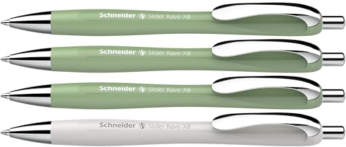 Schneider 132664 Slider Rave XB Kugelschreiber (Limitierte Sonderedition, 3x organic green, 1x silver grey, Made in Germany) 4 Stück, Schreibfarbe: blau von Schneider