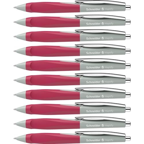 Schneider 135329 Haptify Kugelschreiber (Strichstärke M, Schreibfarbe: blau) 10er Pack, salbei grau- magenta von Schneider