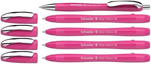 Schneider 150265 Slider Memo XB und Slider Rave XB Kugelschreiber (Gehäusefarbe: power pink, Schreibfarbe: blau) 4+1 Stück von Schneider