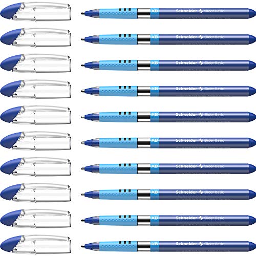 Schneider 151203 Slider Basic Kugelschreiber (Kappenmodell mit Soft-Grip-Zone, Strichstärke XB) 10er Pack, blau von Schneider