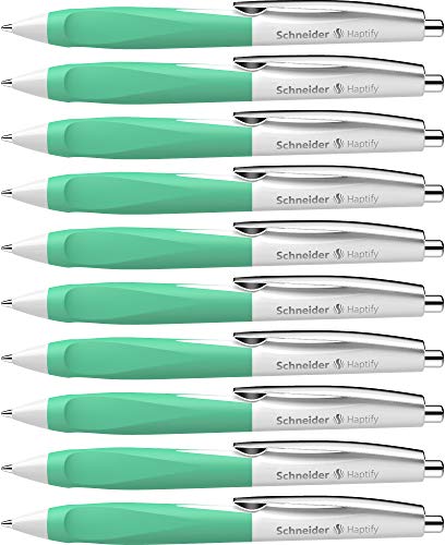 Schneider Haptify Kugelschreiber (Schreibfarbe: blau, Strichstärke: Mittel, 10er Pack) weiss-mint von Schneider