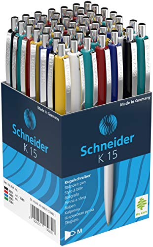 Schneider 3080 K 15 Druckkugelschreiber (dokumentenechte Mine - Strichstärke M, Schreibfarbe: blau) 50 Stück sortiert von Schneider